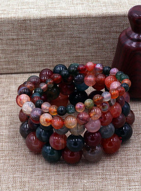 碧玺石头珠子 女款饰品手串 彩龙纹玛瑙手链工艺礼品一件包邮