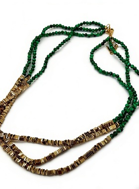 小众设计～时尚气质孔雀石多层颈链黑胆石锁骨链 穿搭配饰女项链