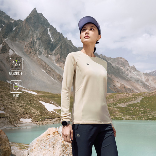 KOLON SPORT可隆长袖T恤吸湿排汗抗菌女士圆领抓绒长袖上衣 - 图0