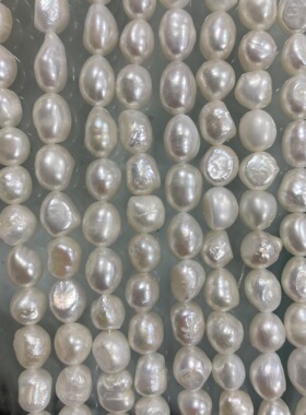 淡水百搭89mm珍珠项链手链女小众异形两面光diy半成品散珠轻纹