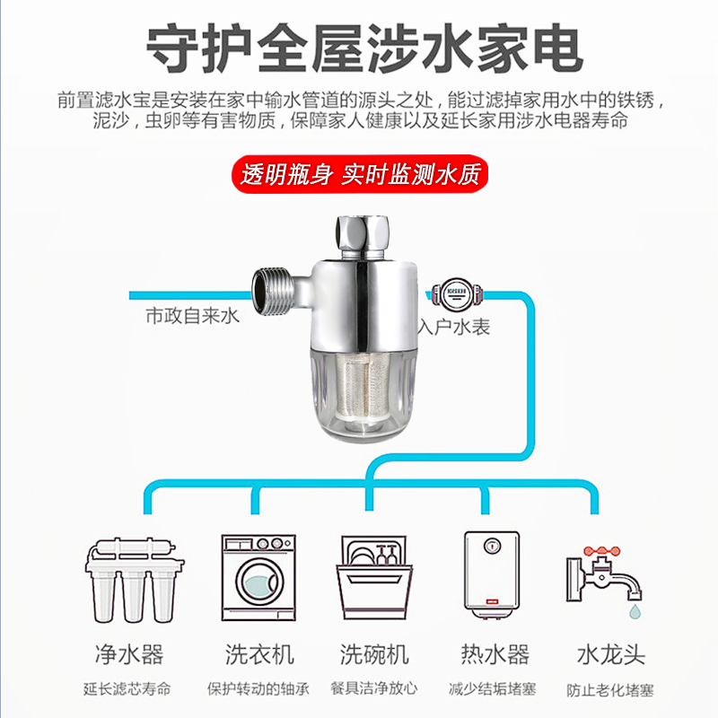 电热水器过滤器去阻垢洗衣机地下水前置不锈钢4分家用净水器花洒