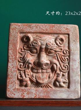 秦砖汉瓦兽面纹佛像画像砖瓦当