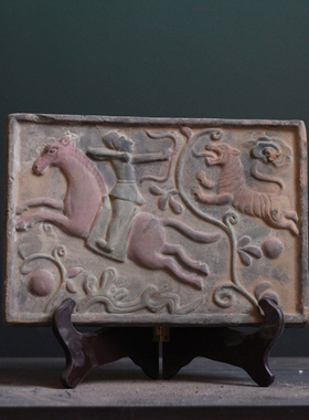 仿古陶器彩绘骑射图砖雕拓印拓版