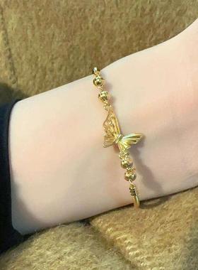 周大福半镂空蝴蝶足金黄金链镯