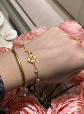 传承宫廷风四叶花黄金钻石手链女