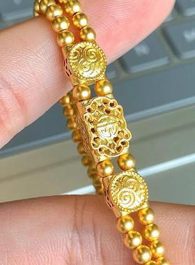 周大福云落牡丹足金双圈手链