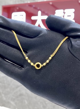 周大福鸟巢黄金手链光沙圆珠