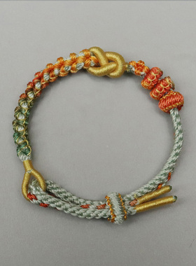 双层桃花手工编织手绳diy半成品可穿黄金转运珠手链女款送女友