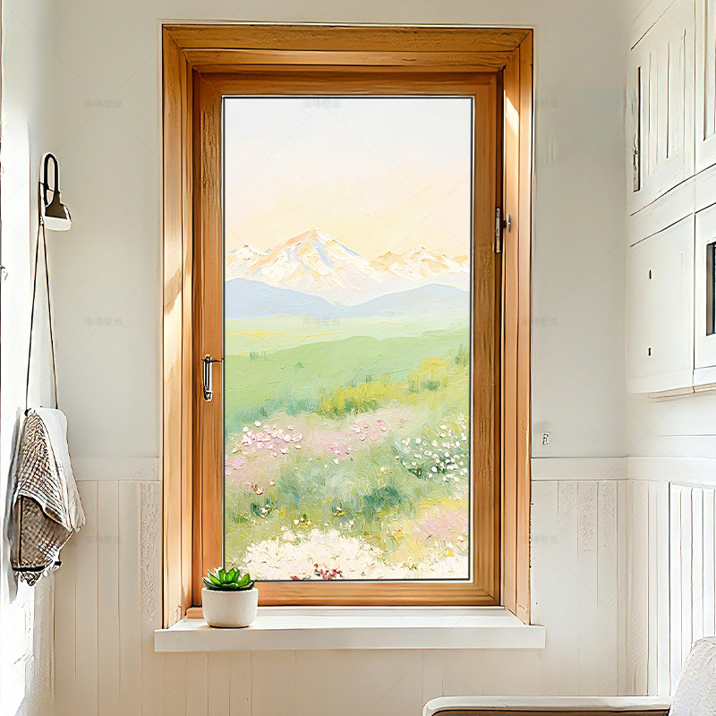 莫奈花卉油画装饰玻璃贴纸静电吸附卫生间专用透光不透人玻璃贴膜,淘宝优惠券,粉丝福利购,淘宝优惠卷