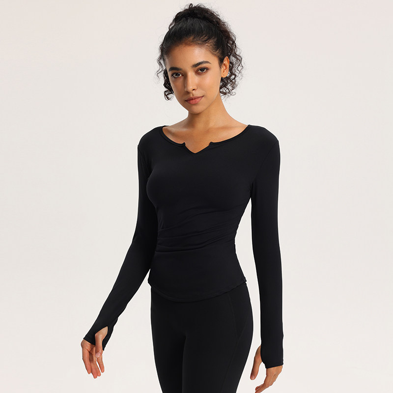 7A抗菌带胸垫一体瑜珈上衣速干健身女运动服透气褶皱修身长袖T恤,淘宝优惠券,粉丝福利购,淘宝优惠卷