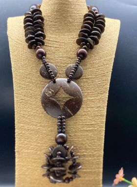 jewelry necklace棕色木质现货饰品 复古长项饰 棉麻风跨境项链