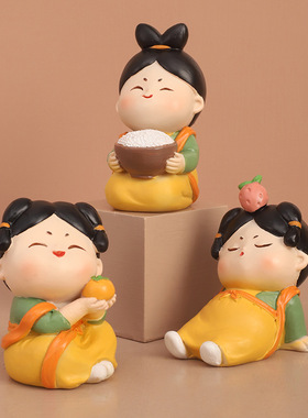 古风可爱唐小圆仕女摆件国潮家居办公桌面装饰小摆件文创