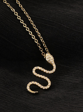 欧美冷淡风灵蛇吊坠项链 铜镀真金锆石锁骨链跨境热销饰品首饰