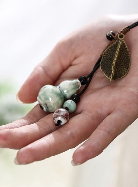 陶瓷饰品民族风毛衣链长款项链叶子葫芦吊坠穿搭项链成人学生女