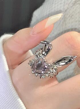 食指戒兔子个性开口戒指女气质网红卡通可爱甜酷风