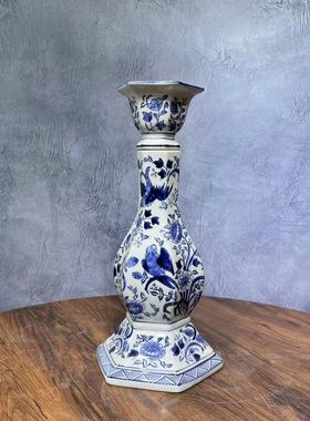 青花瓷陶瓷烛台摆件复古中古家居装饰店铺陈列陶瓷烛台饰品摆件