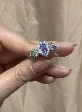 普罗旺斯超闪淡紫色锆石清冷感气质戒指开口戒指环女