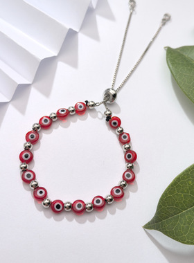 欧美跨境玻璃6mm小珠子手链 手工串珠手环可调节