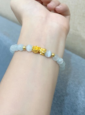 小红书同款貔貅猫眼石手链女ins小众设计高级感仿黑曜石情侣手串