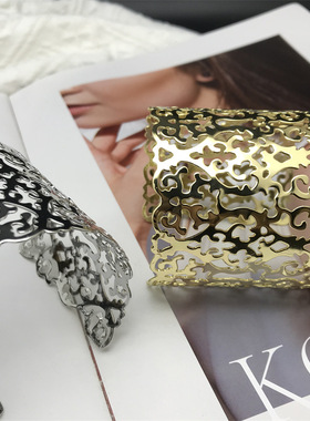 bracelet欧美宽金属电镀手镯手环嘻哈街拍朋克手饰跨境饰品