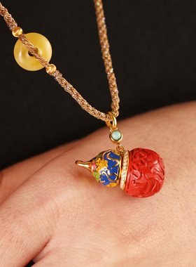 一生安朱砂彩宝葫芦吊坠女s925纯银珐琅彩福禄平安喜乐本命年送礼