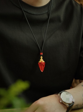 一生安朱砂饕餮剑吊坠s925纯银镶嵌男女剑项链本命年平安挂件中式