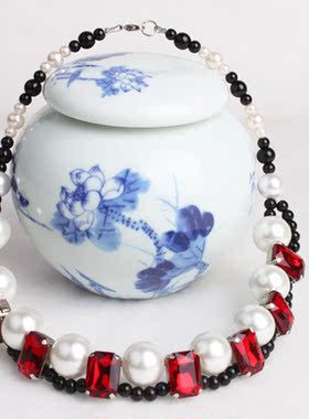 欧美风大珍珠镶钻夸张锁骨链包邮