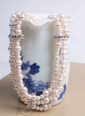 欧美复古多层珍珠水晶夸张短项链