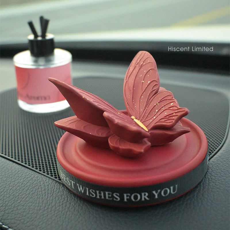 2025新款复古红蝴蝶车载香薰车内饰品摆件汽车中控台装饰扩香石女