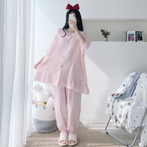 Pure cotton doll collar gauze Sleeping woman cardiovert short sleeves Long pants up for short and fat mm200 Loose House Clothing