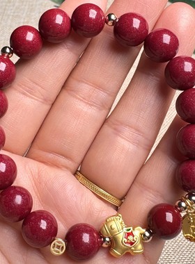 朱砂手链女红色圆珠手串金色配饰2026马本命年吉祥佩戴物新年礼物