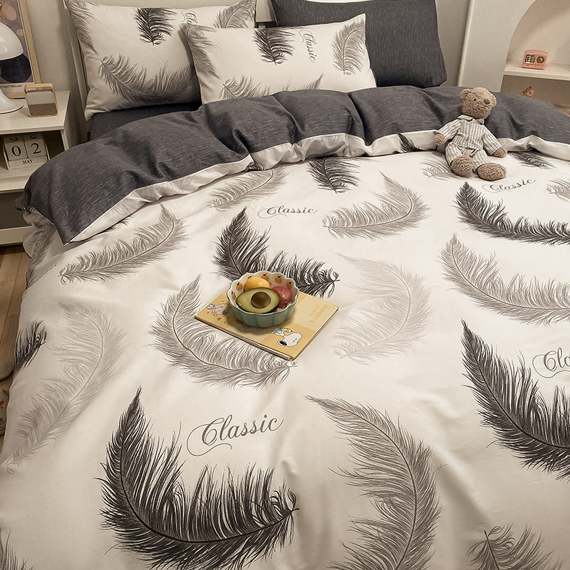 简约北欧纯棉床上四件套100 4床单 谷蝶床品套件/四件套/多件套