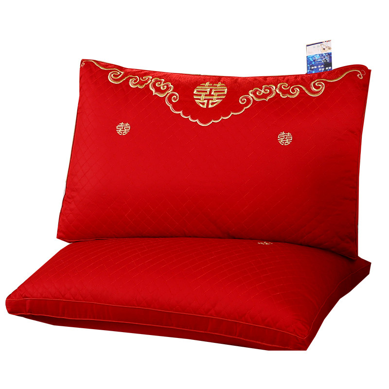 结婚纯棉一对装大红色婚庆枕头 谷蝶枕头/枕芯