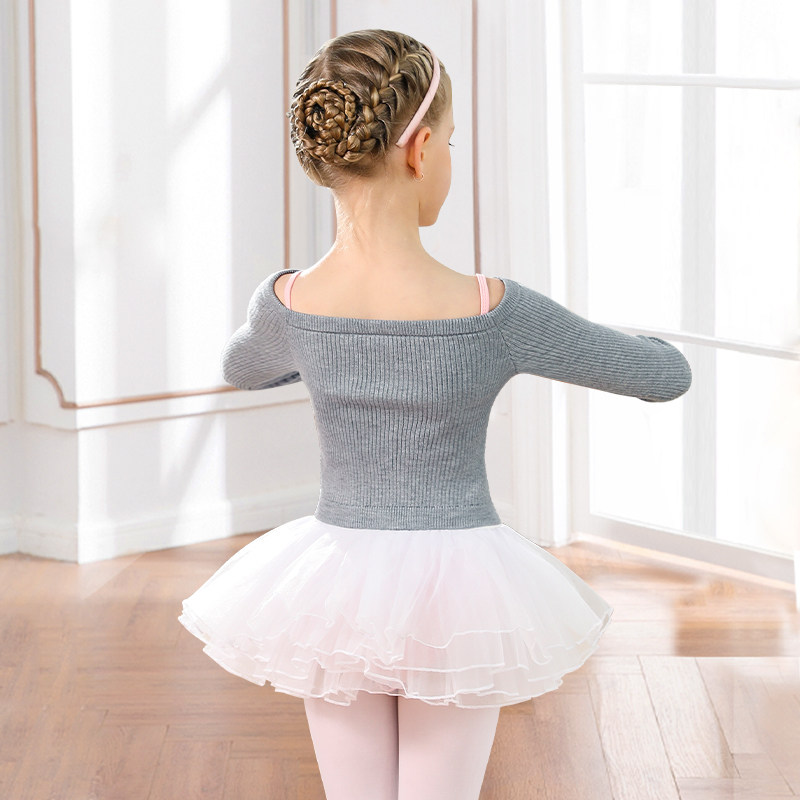 儿童舞蹈毛衣女童灰色一字领小外套冬季芭蕾舞服练功服跳舞女秋冬,淘宝优惠券,粉丝福利购,淘宝优惠卷