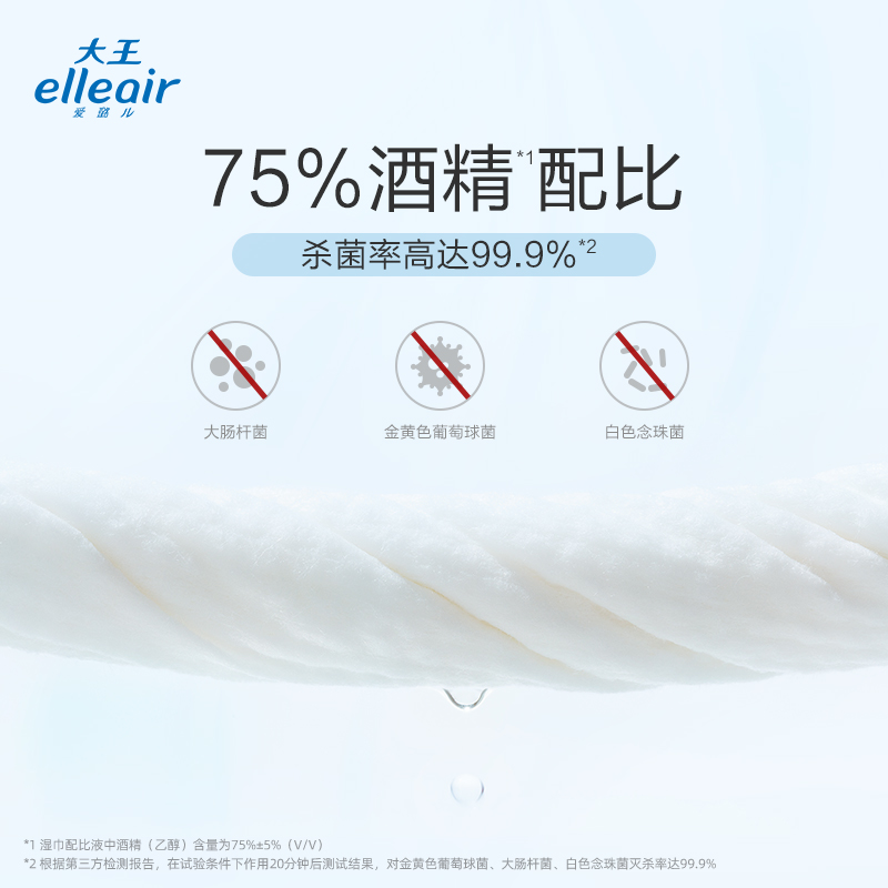 大王Elleair卫生湿巾酒精型60片*5包 75%酒精杀菌成人适用 - 图1