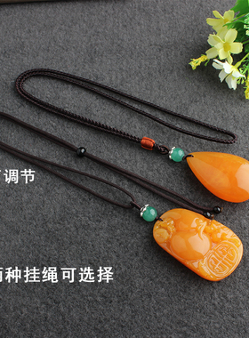 毛衣链水滴鸡油黄平安扣老蜜蜡