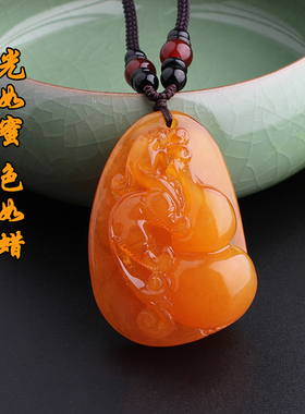 复古风老蜜蜡项链男女琥珀吊坠水滴平安扣长款毛衣链民族风挂饰品