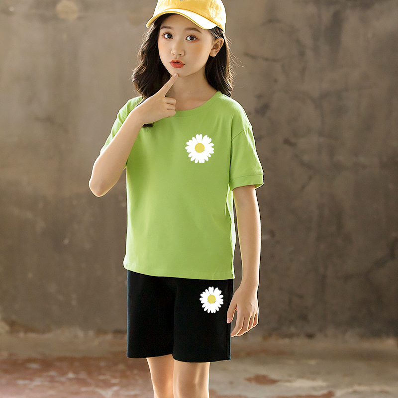 麦米麦卡旗舰店女童短袖t恤年新款洋气夏季纯棉儿童大童夏装体恤小雏菊童装1