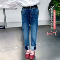 2023 Autumn Clothing Girl Jeans New Korean Version Autumn Baby Foreign Pistachio Trendy 100 Ride Long Pants Tide