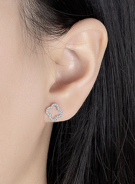 S925银四叶草项链手链耳钉三件套