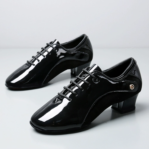 FB, профессиональная мужская обувь для латинских танцев, подлинный национальный стандарт, мягкая подошва, лакированная кожа на среднем каблуке, домашняя обувь для социальных танцев