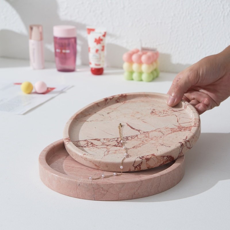 浪漫粉色天然大理石托盘玄关样板间摆件香薰蜡烛首饰置物艺术托盘,淘宝优惠券,粉丝福利购,淘宝优惠卷