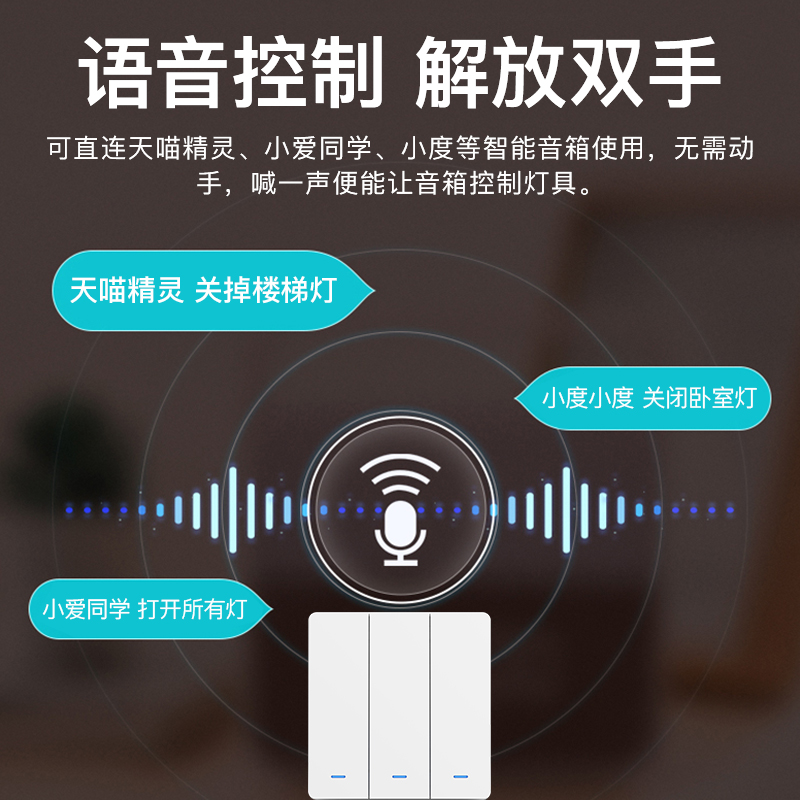 天猫精灵WIFI智能开关涂鸦零火版大按键手机远程蓝牙音响语音控制