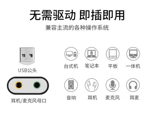 Computer unmanned live broadcast companion sound card microphone audio input USB sound card converter internal recording mobile phone external