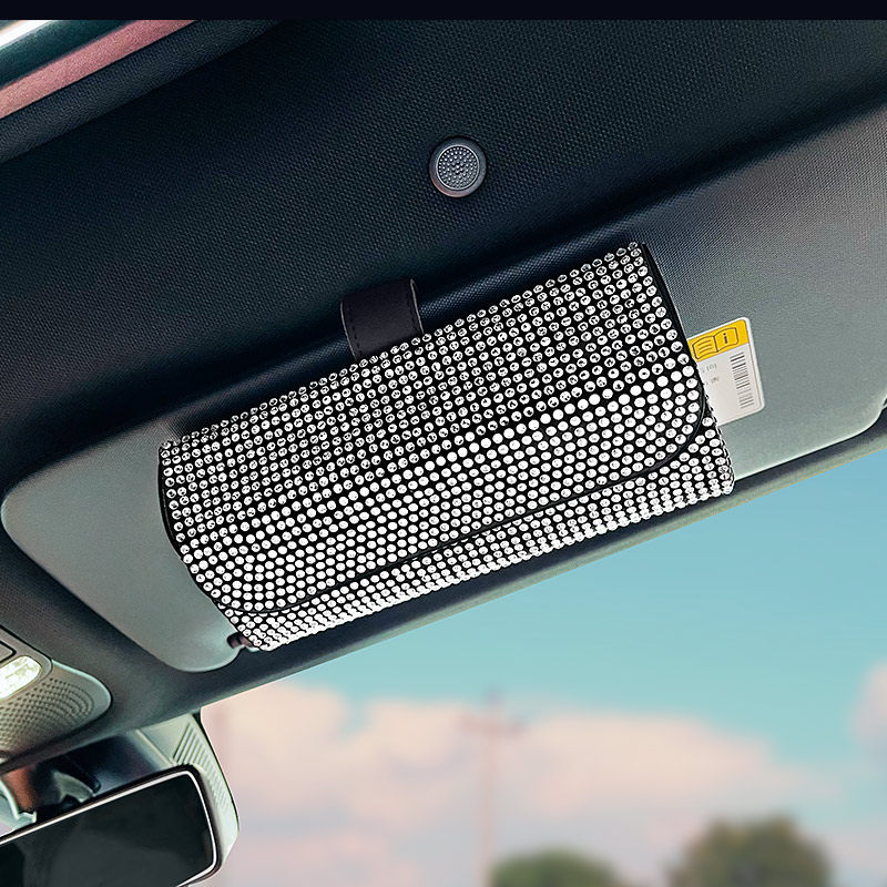 镶钻车用眼镜夹女汽车遮阳板眼镜盒票据夹车用眼镜架证件收纳夹,淘宝优惠券,粉丝福利购,淘宝优惠卷