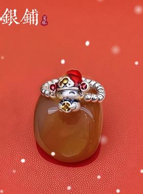 足银999财神戒指珐琅彩戒指