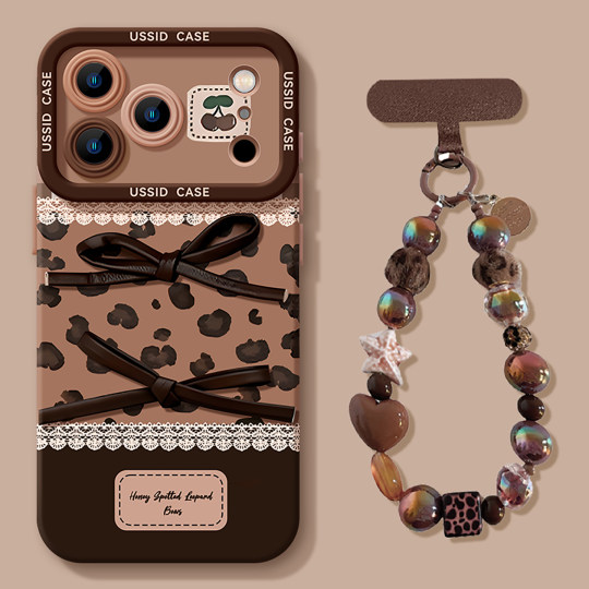 Uston is suitable for Apple 17promax mobile phone case iphone17 new 17pm leopard print 2025 silicone 16pro with lanyard 15 super hot 14 all-inclusive autumn and winter 13 brown 17pro protective shell