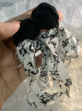 度假风长款碎花蝴蝶结布艺耳环