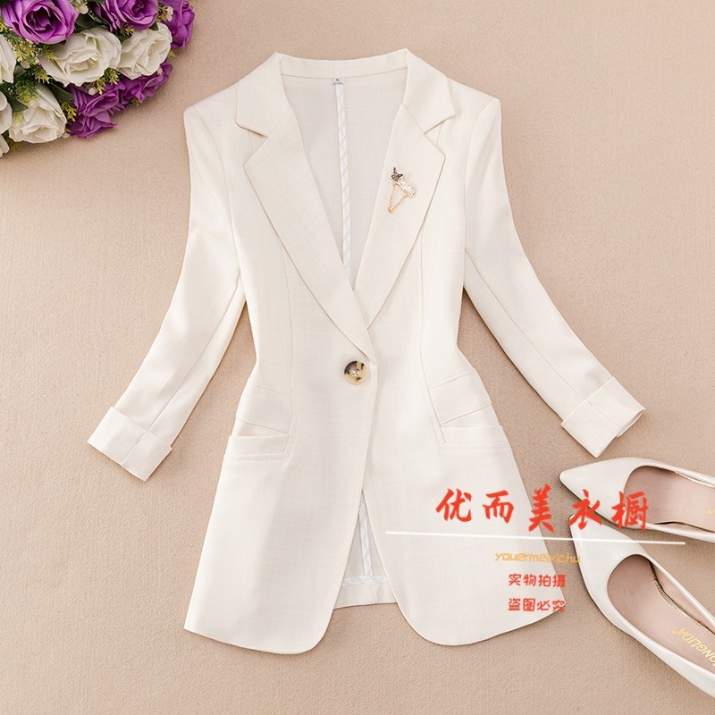 春夏季新款小西服女2025修身显瘦七分袖外套薄款百搭一粒扣上衣潮 - 图2