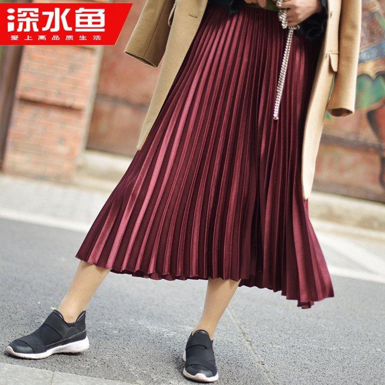 春秋2020新款中长款高腰长裙百褶裙 深水鱼时尚女装半身裙